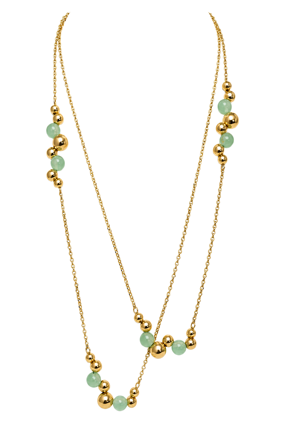 Jade & Gold Bead Station Necklace - Yellow Gold
