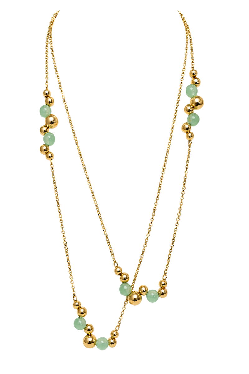 Jade & Gold Bead Station Necklace - Yellow Gold