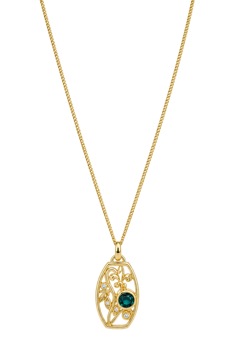 London Blue Topaz & Diamond Lattice Oval Pendant - Yellow Gold