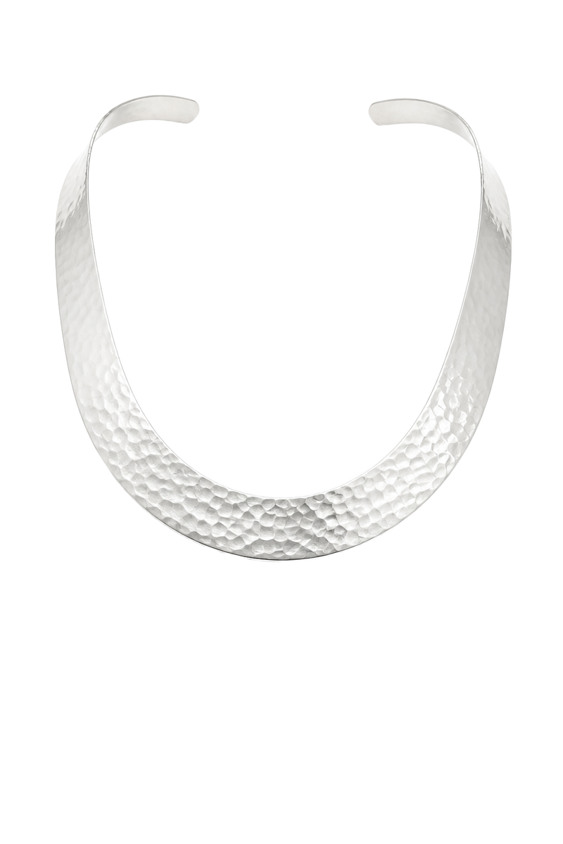 Hammered Collar Necklace - White Gold