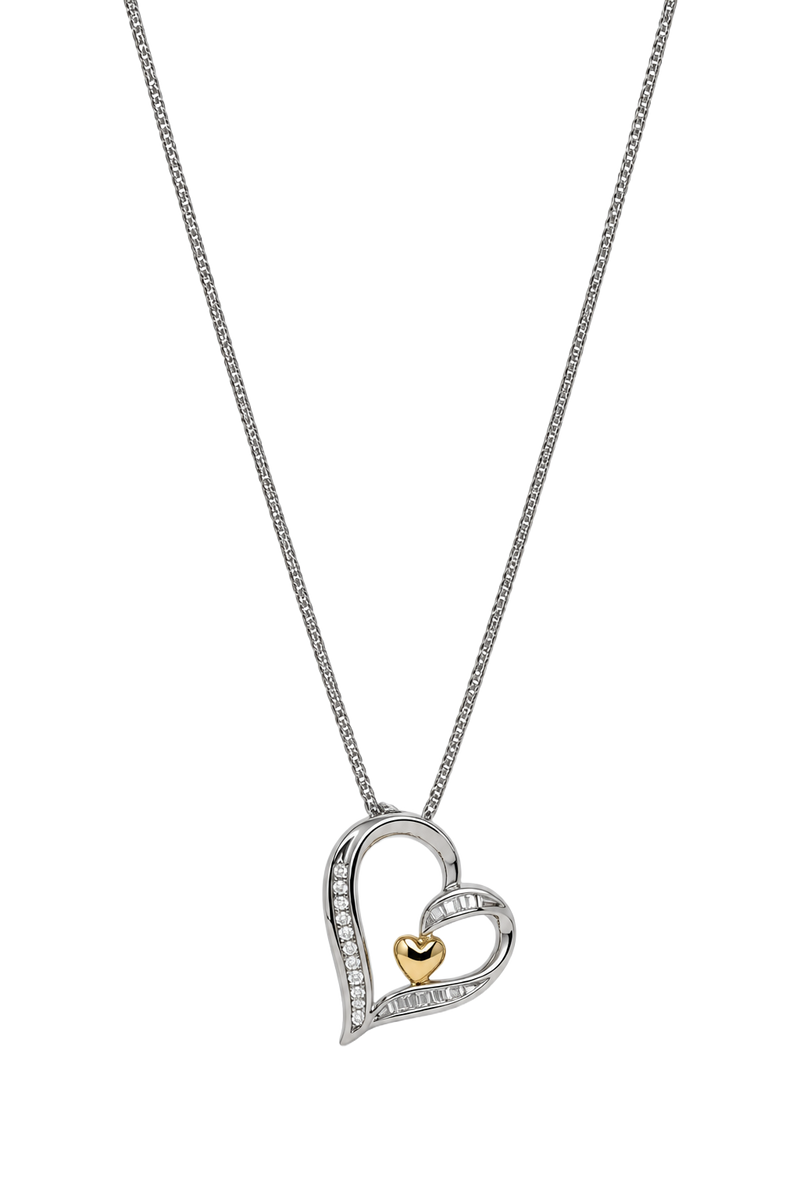 Diamond Heart Pendant - Two Tone Gold
