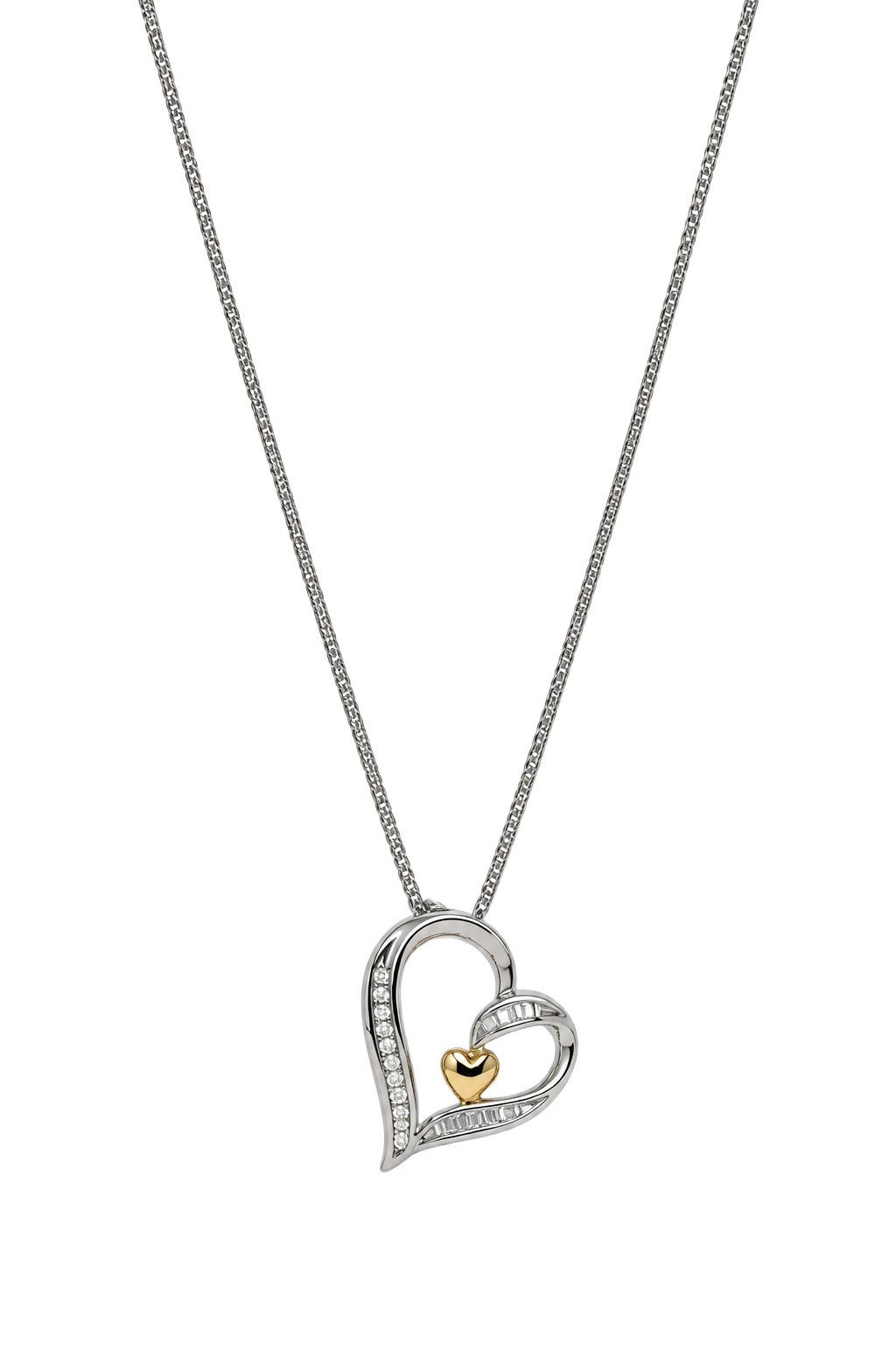 Diamond Heart Pendant - Two Tone Gold