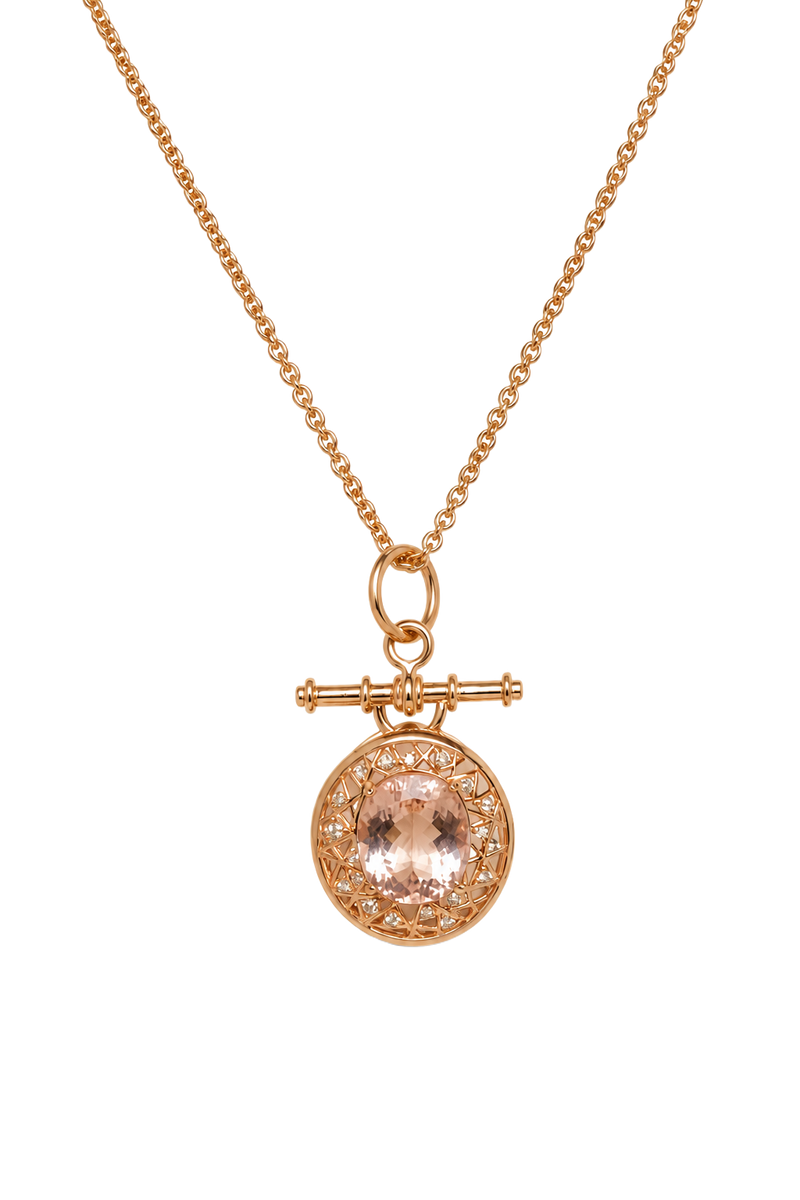 Morganite & Diamond Fob Pendant - Rose Gold
