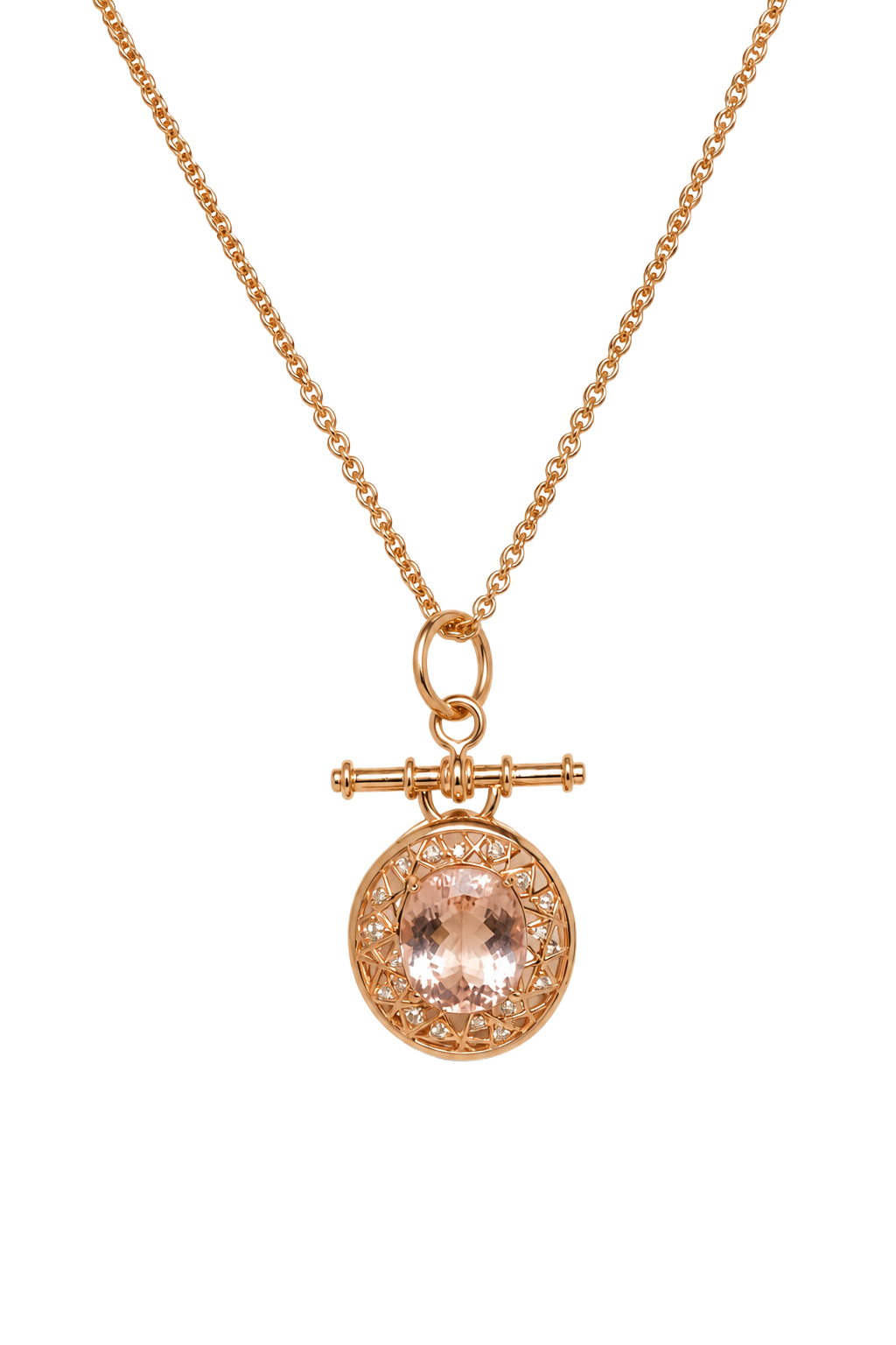 Morganite & Diamond Fob Pendant - Rose Gold