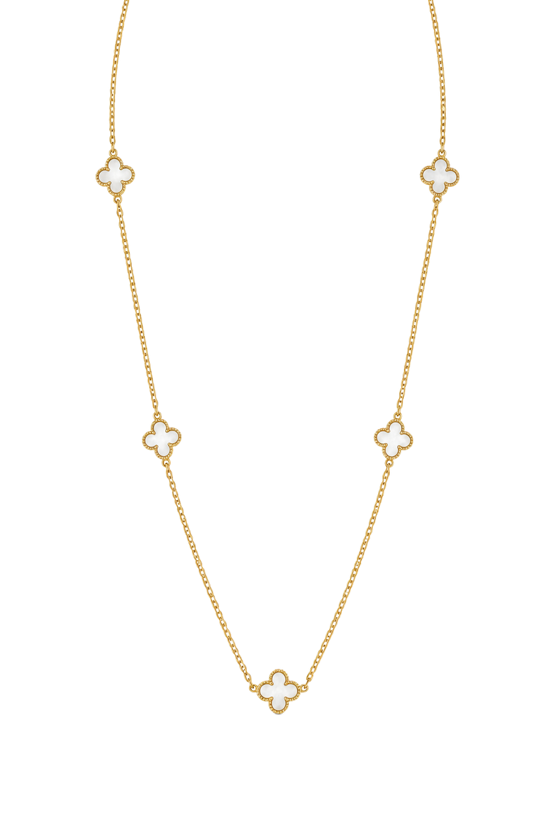 Mother of Pearl Clover Long Station Necklace - Yellow Gold