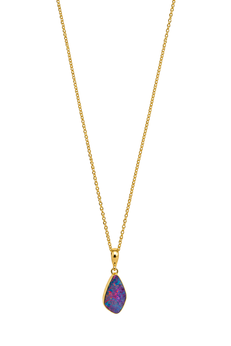 Australian Black Opal Doublet Pendant - Yellow Gold