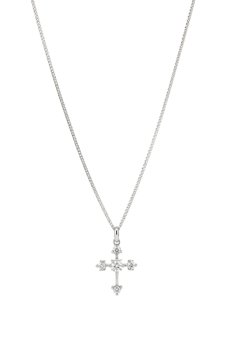 Diamond Star Cross Pendant - White Gold