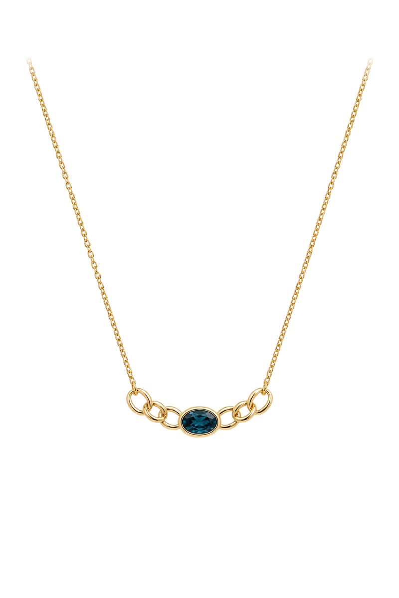 London Blue Topaz & Curb Link Pendant - Yellow Gold
