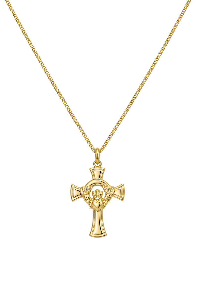 Claddagh Cross Pendant - Yellow Gold