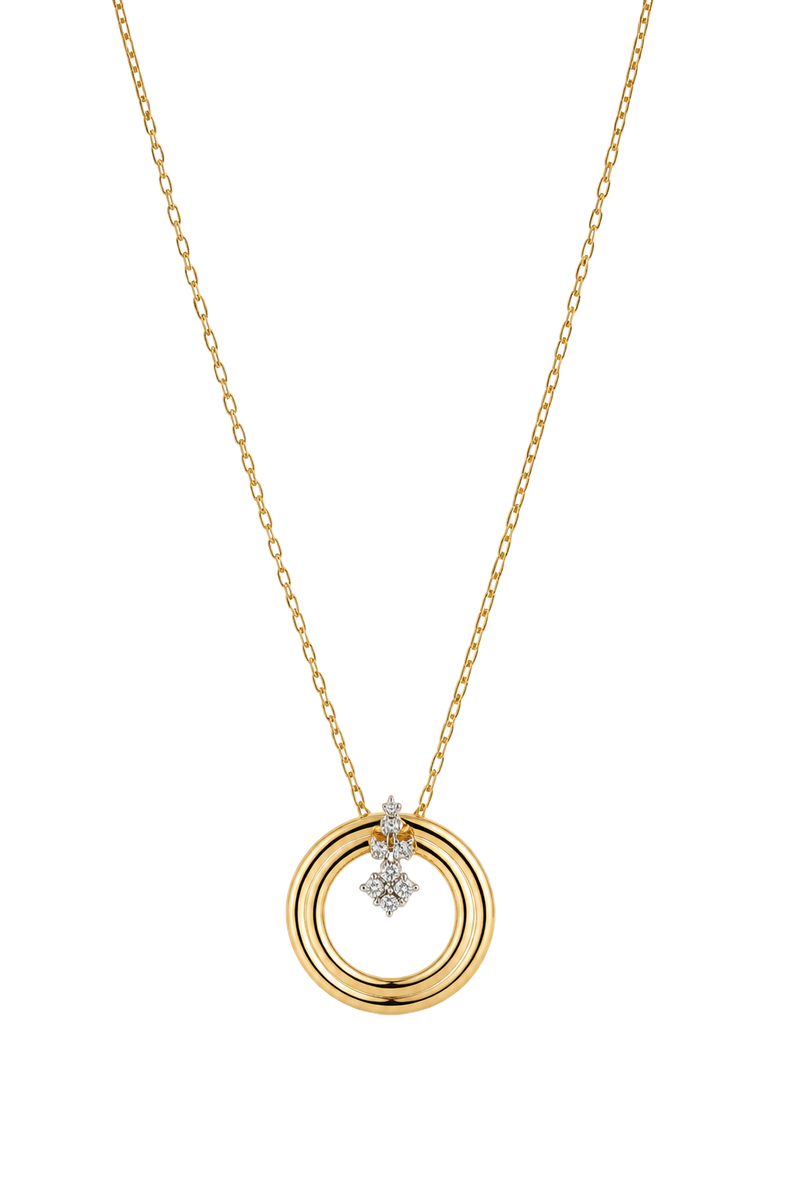 Diamond Star Circle Pendant - Yellow Gold
