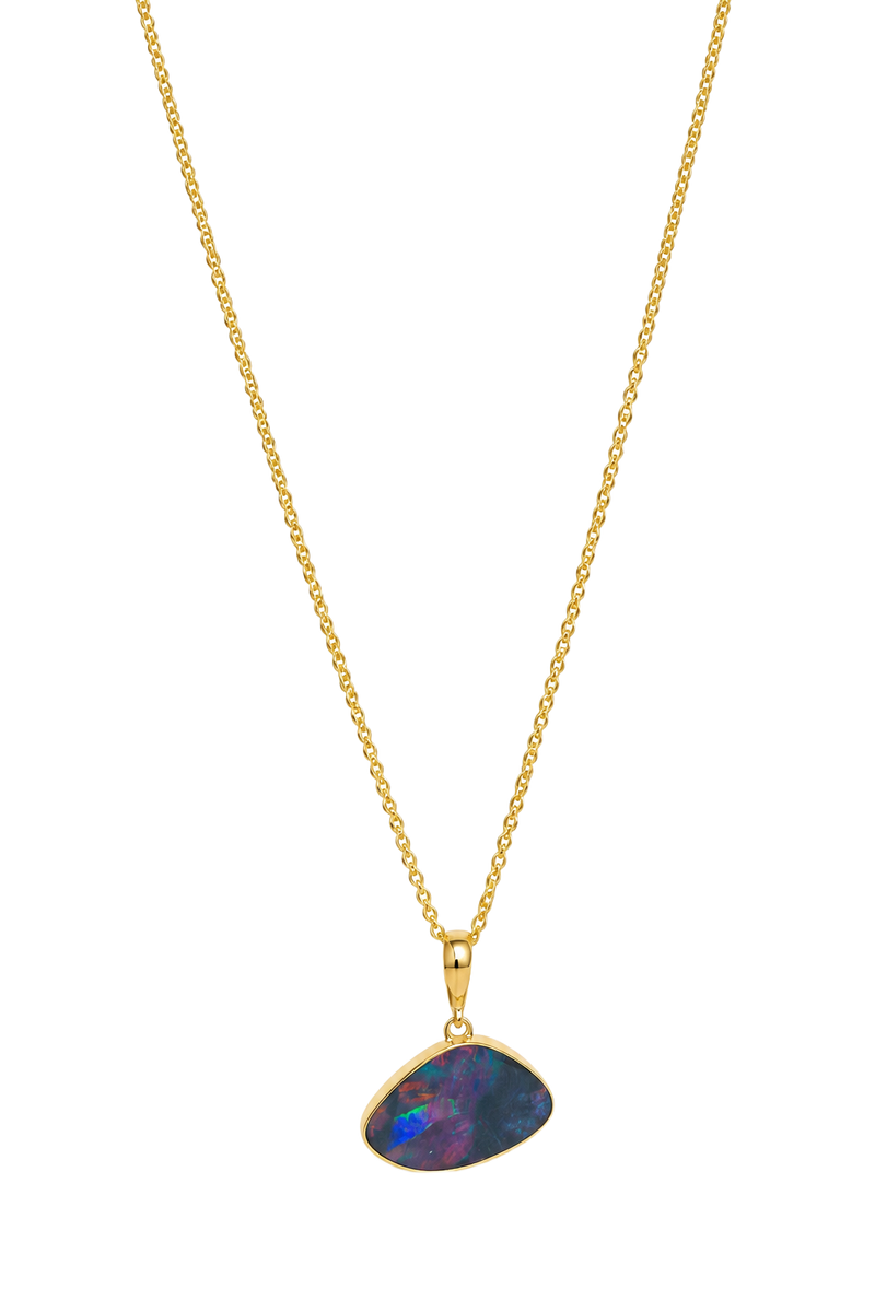 Australian Black Opal Doublet Pendant - Yellow Gold