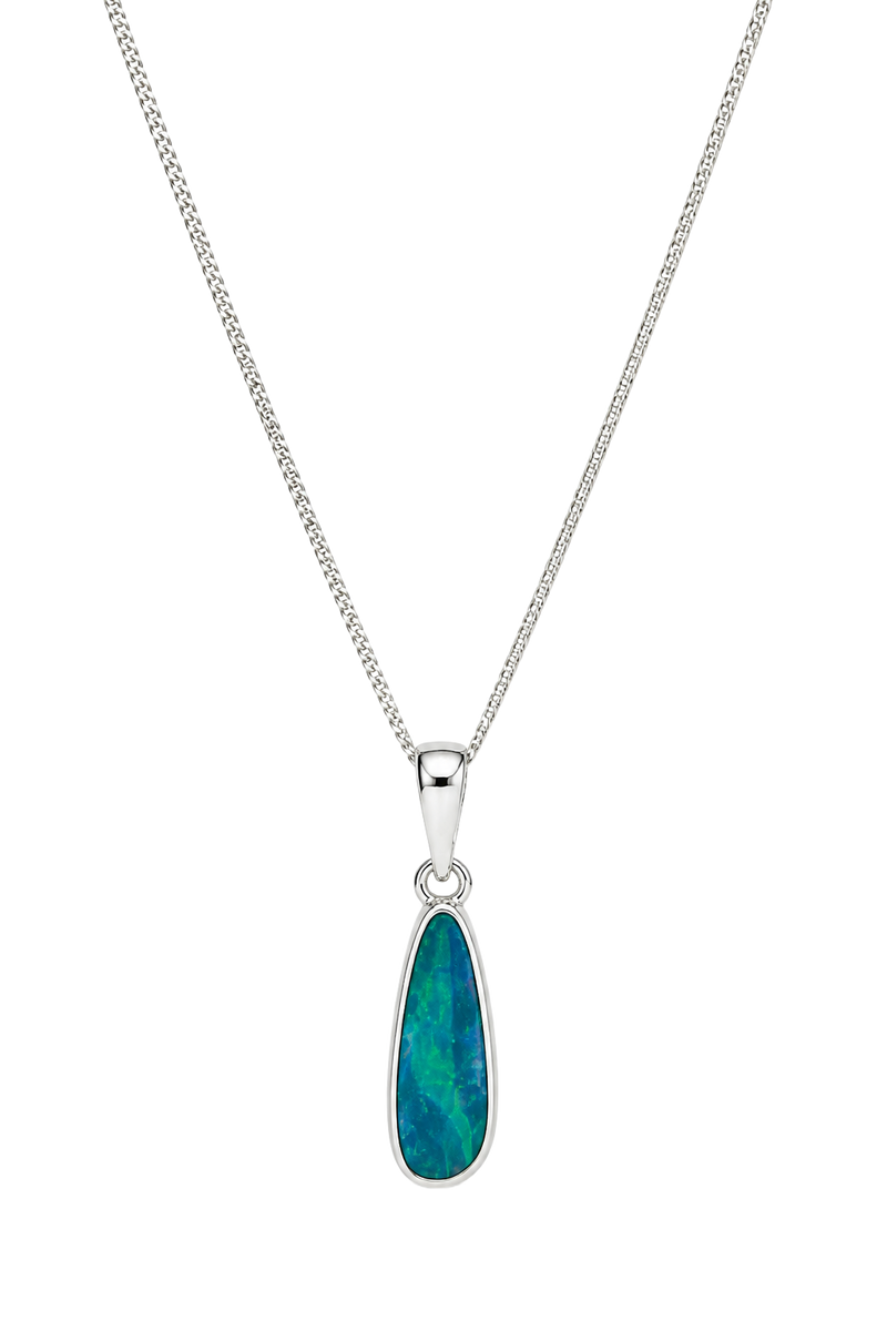 Australian Opal Doublet Drop Pendant - White Gold