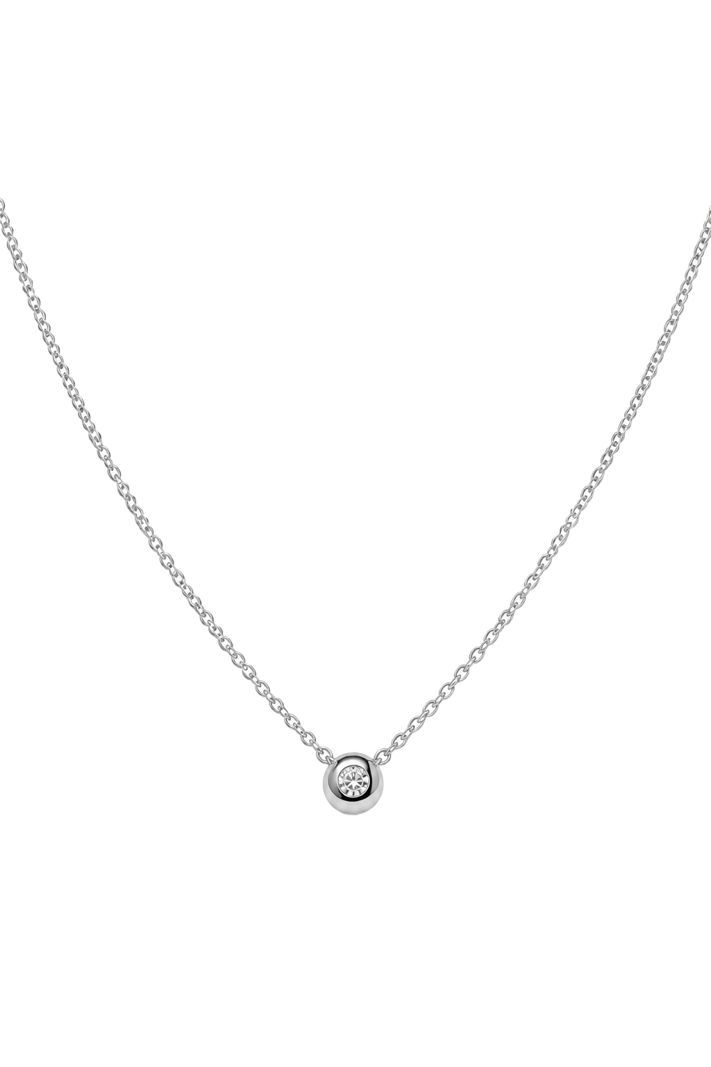 Diamond Bezel Solitaire Necklace - White Gold