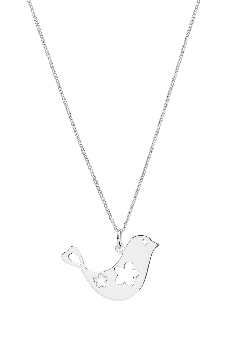 Bird Silhouette Pendant - White Gold