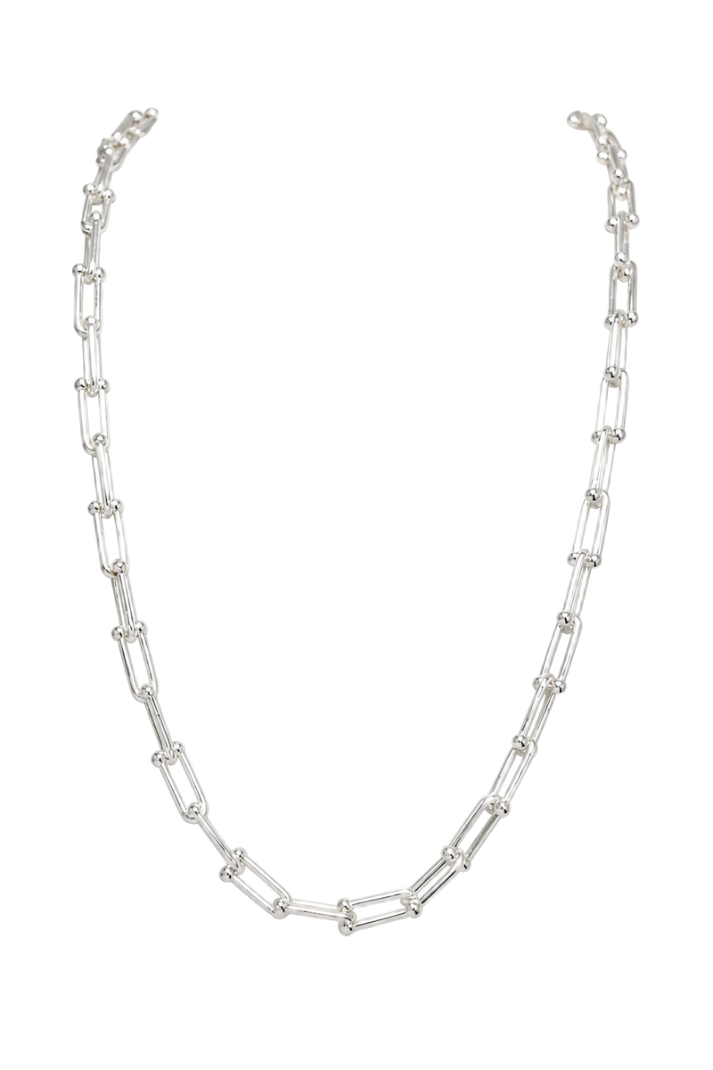 Ball & Bar Station Chain Necklace - White Gold