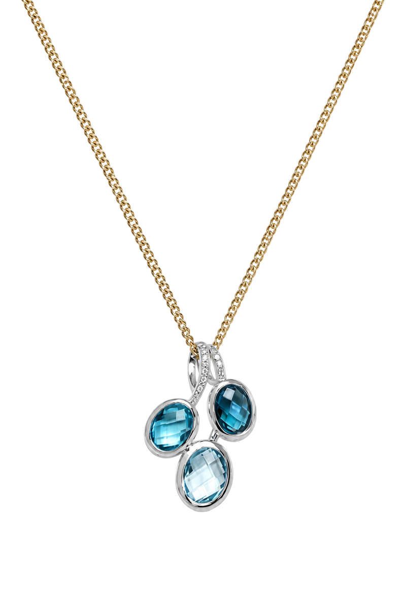 Blue Topaz Triple Cluster Pendant - Yellow Gold