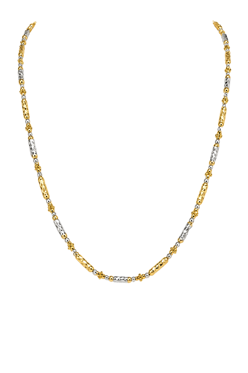 Two Tone Bead & Bar Station Chain - Yellow & White Gold