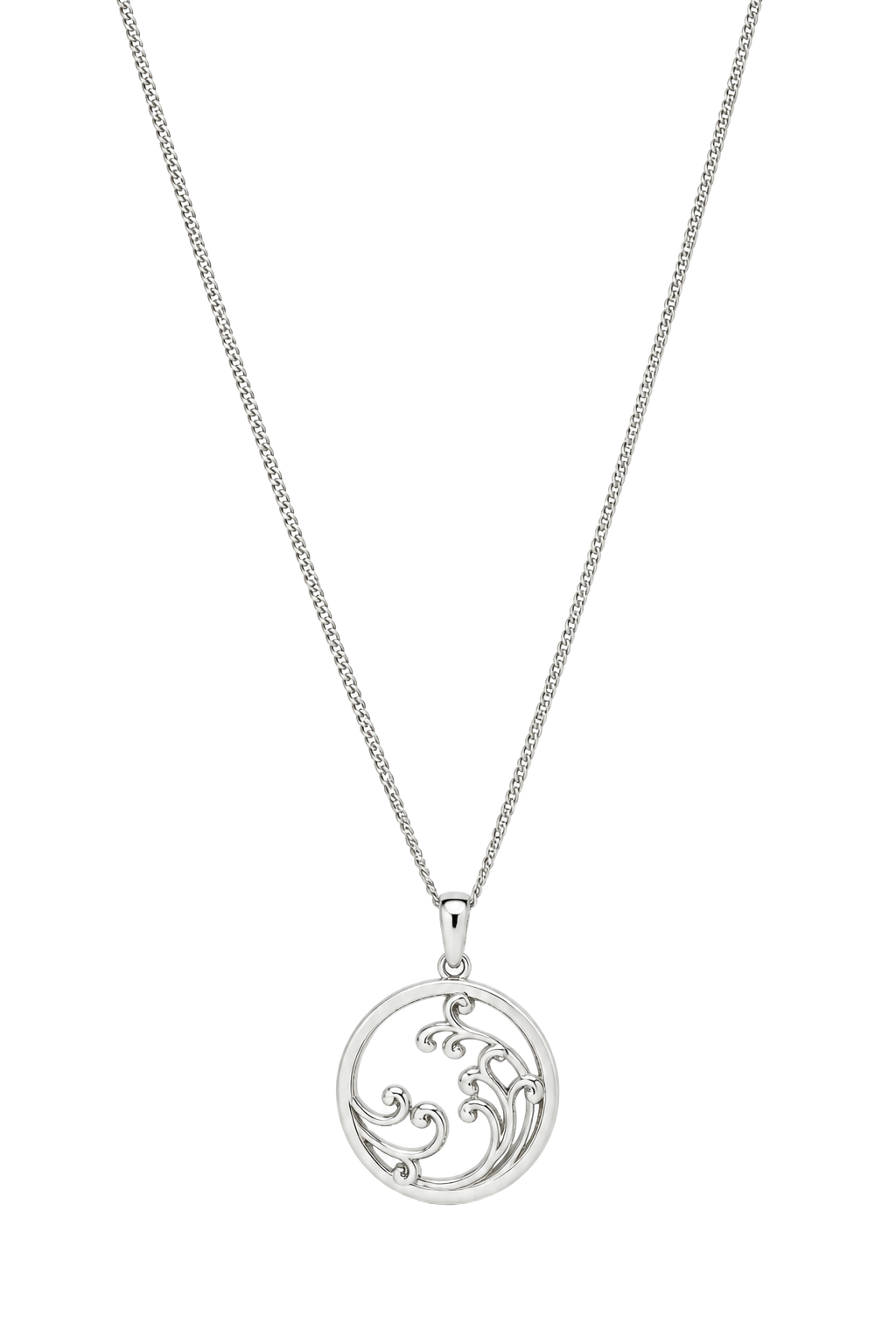 Baroque Scroll Disc Pendant - White Gold