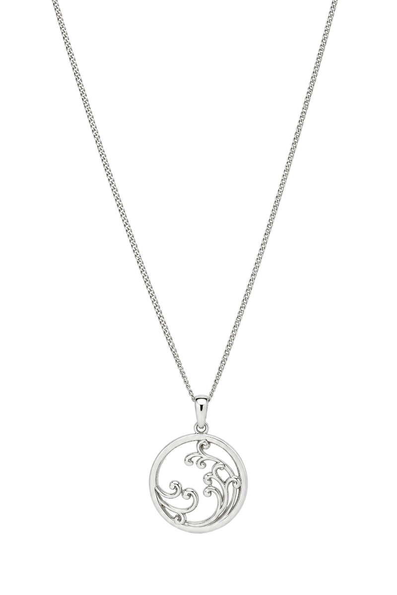 Baroque Scroll Disc Pendant - White Gold