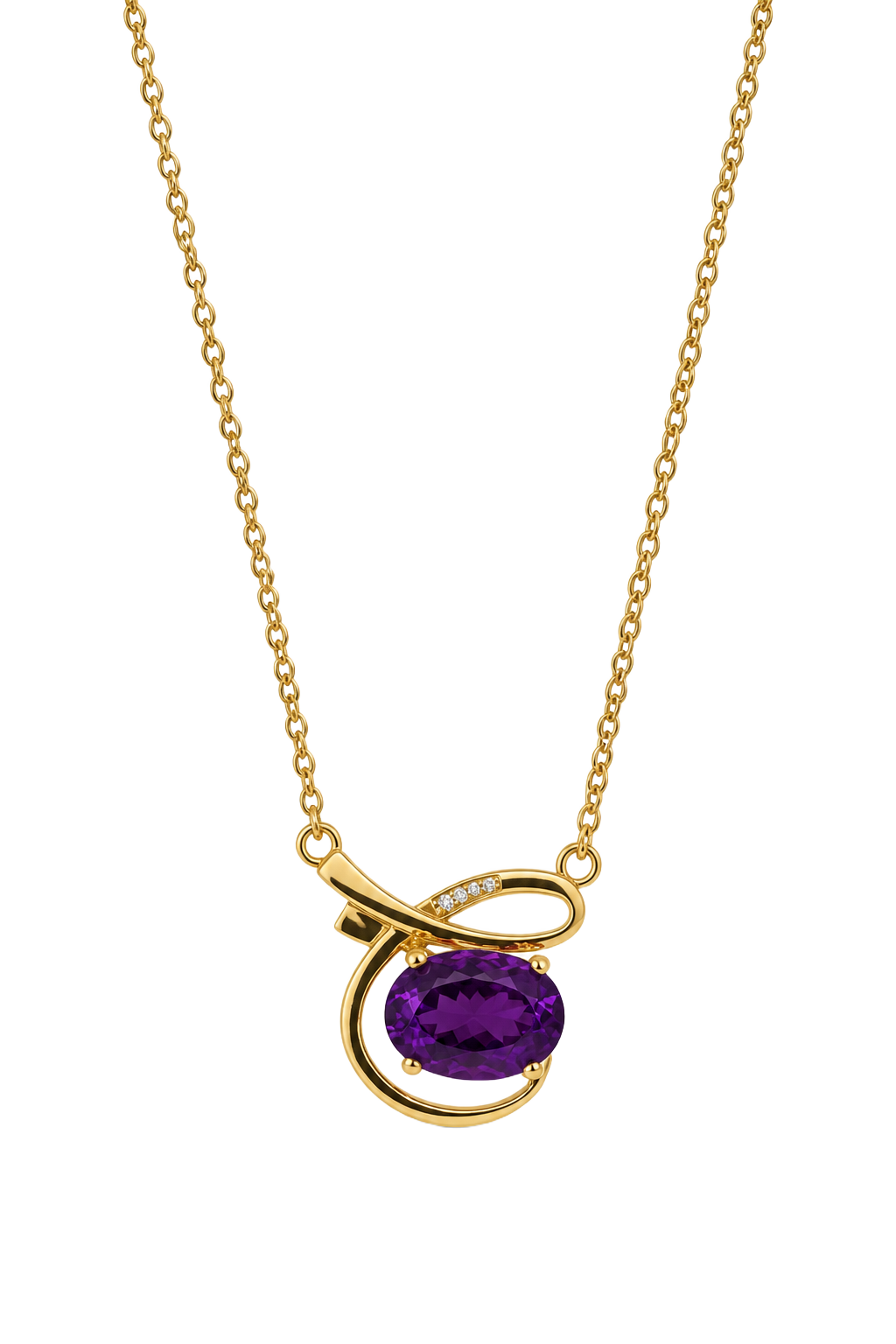 Amethyst & Diamond Swirl Pendant - Yellow Gold