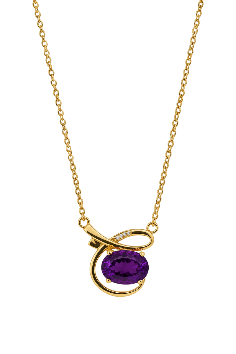 Amethyst & Diamond Swirl Pendant - Yellow Gold