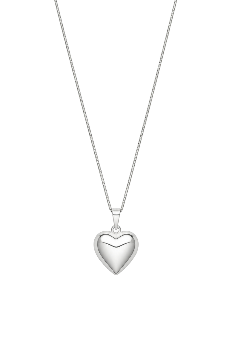 Puff Heart Pendant - White Gold