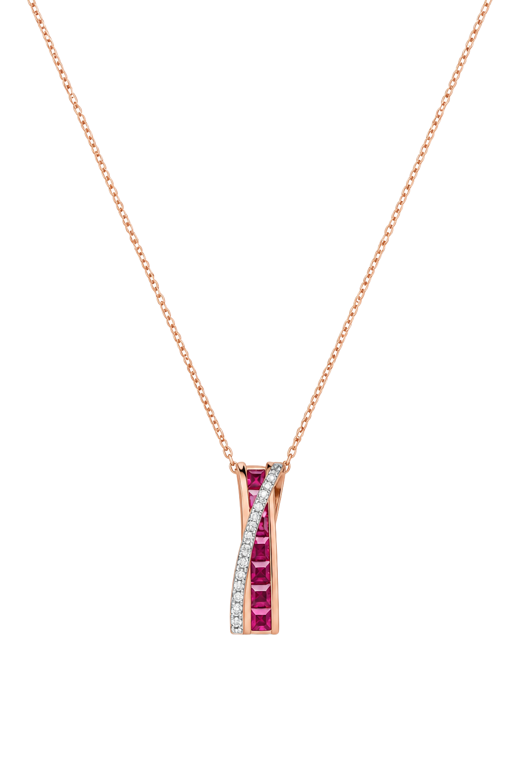 Ruby & Diamond Bar Pendant - Rose Gold