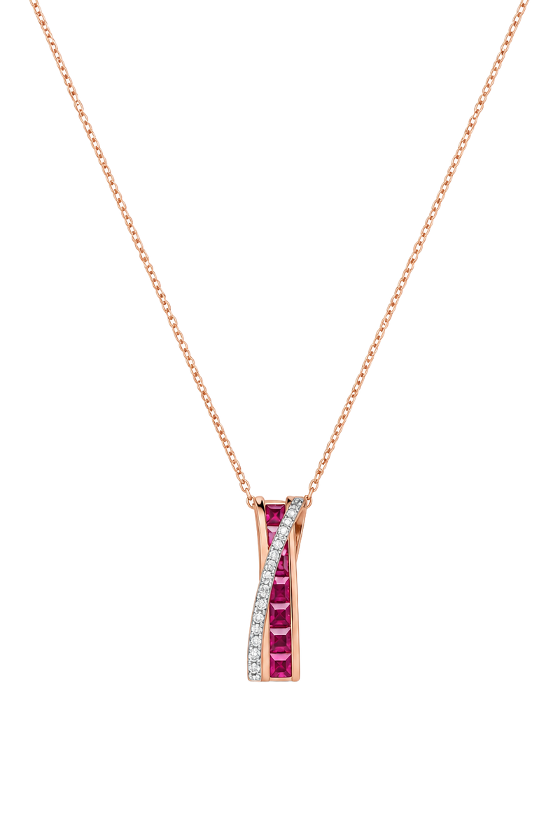 Ruby & Diamond Bar Pendant - Rose Gold