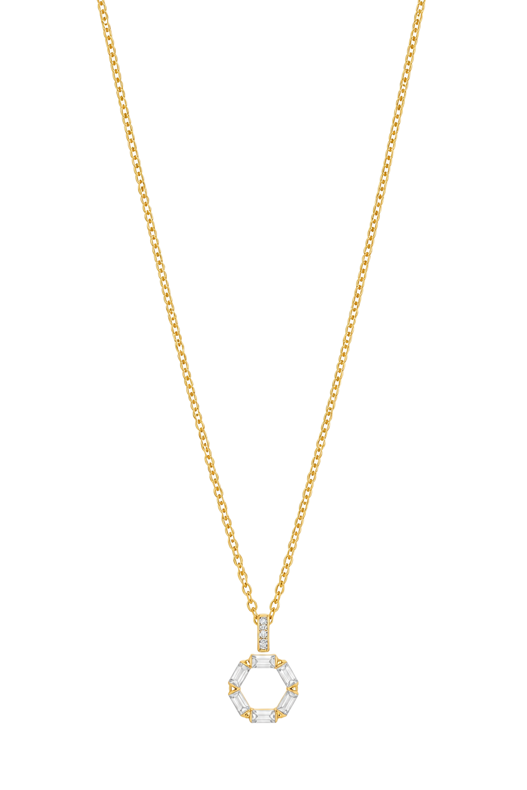 Baguette Diamond Hexagon Pendant - Yellow Gold