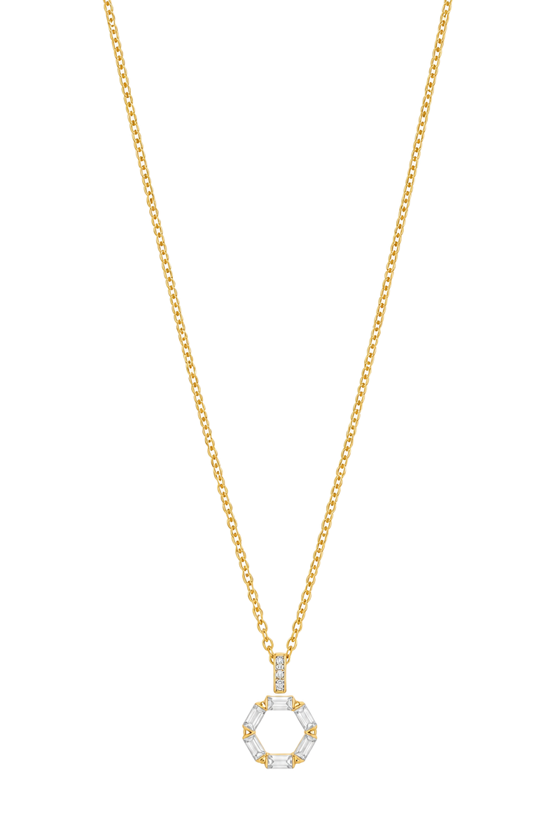 Baguette Diamond Hexagon Pendant - Yellow Gold