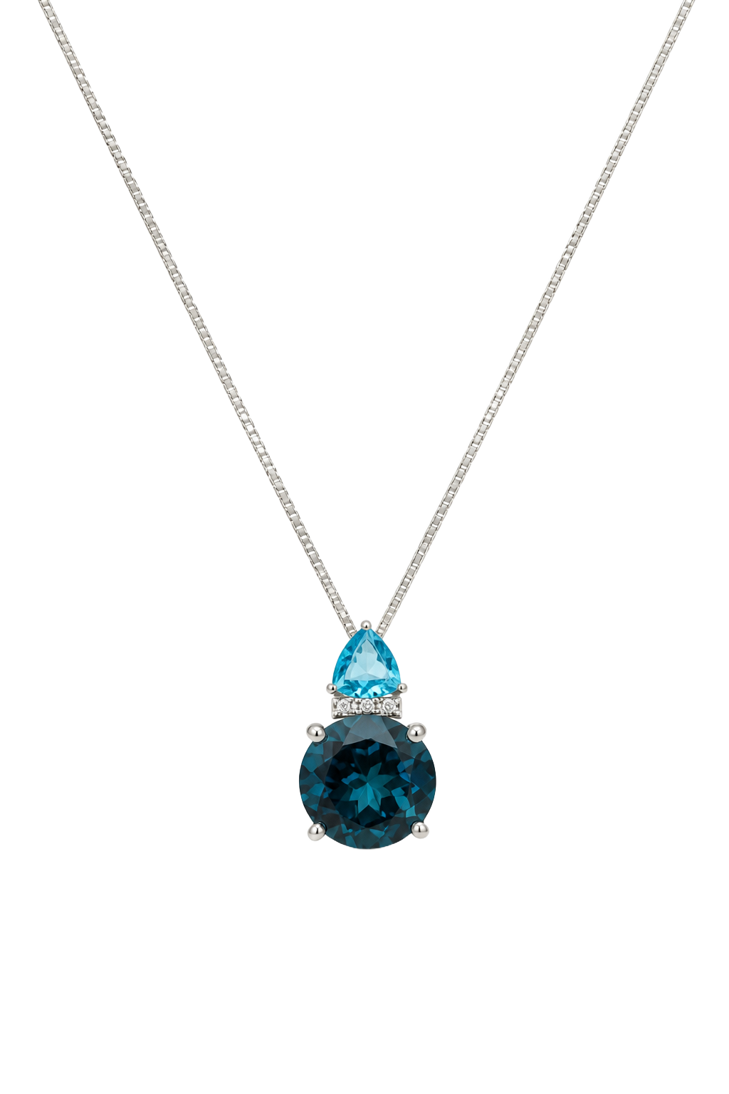 London Blue Topaz & Aquamarine Drop Pendant - White Gold