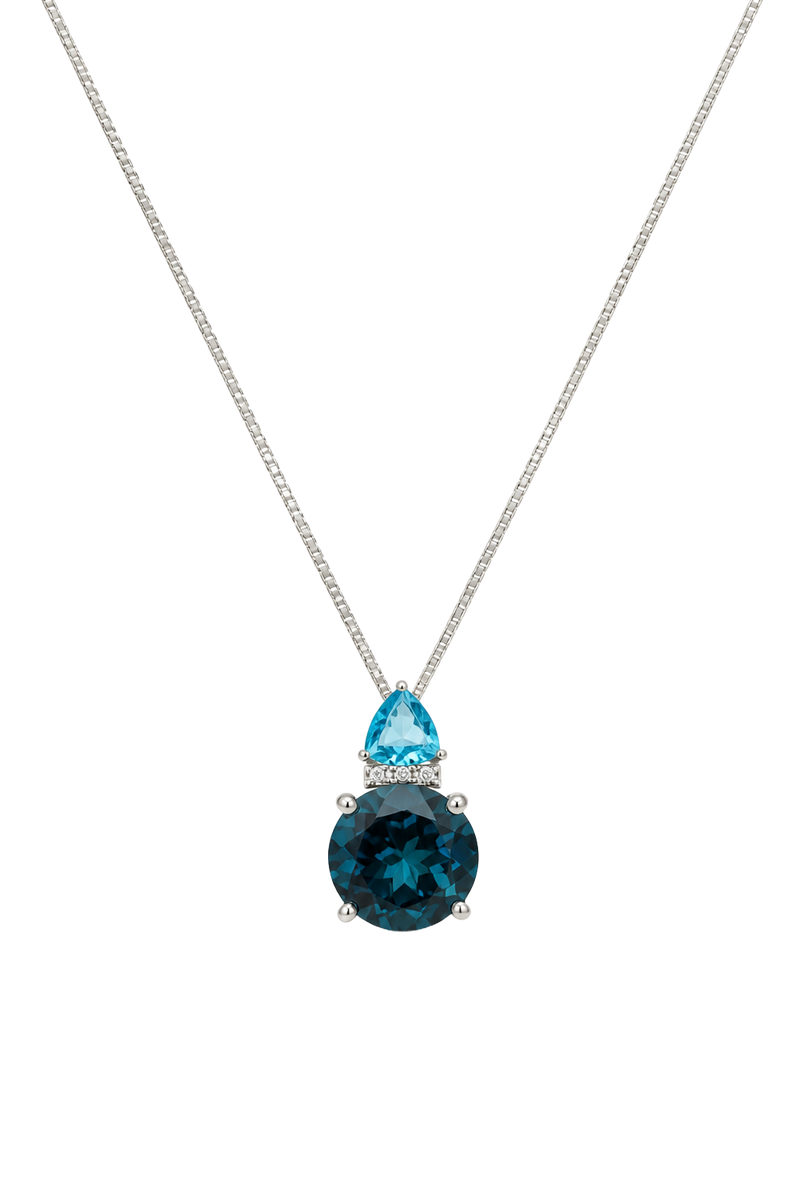 London Blue Topaz & Aquamarine Drop Pendant - White Gold