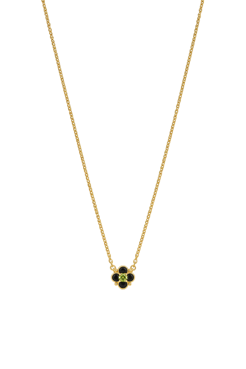 Black Onyx & Peridot Flower Cluster Pendant - Yellow Gold