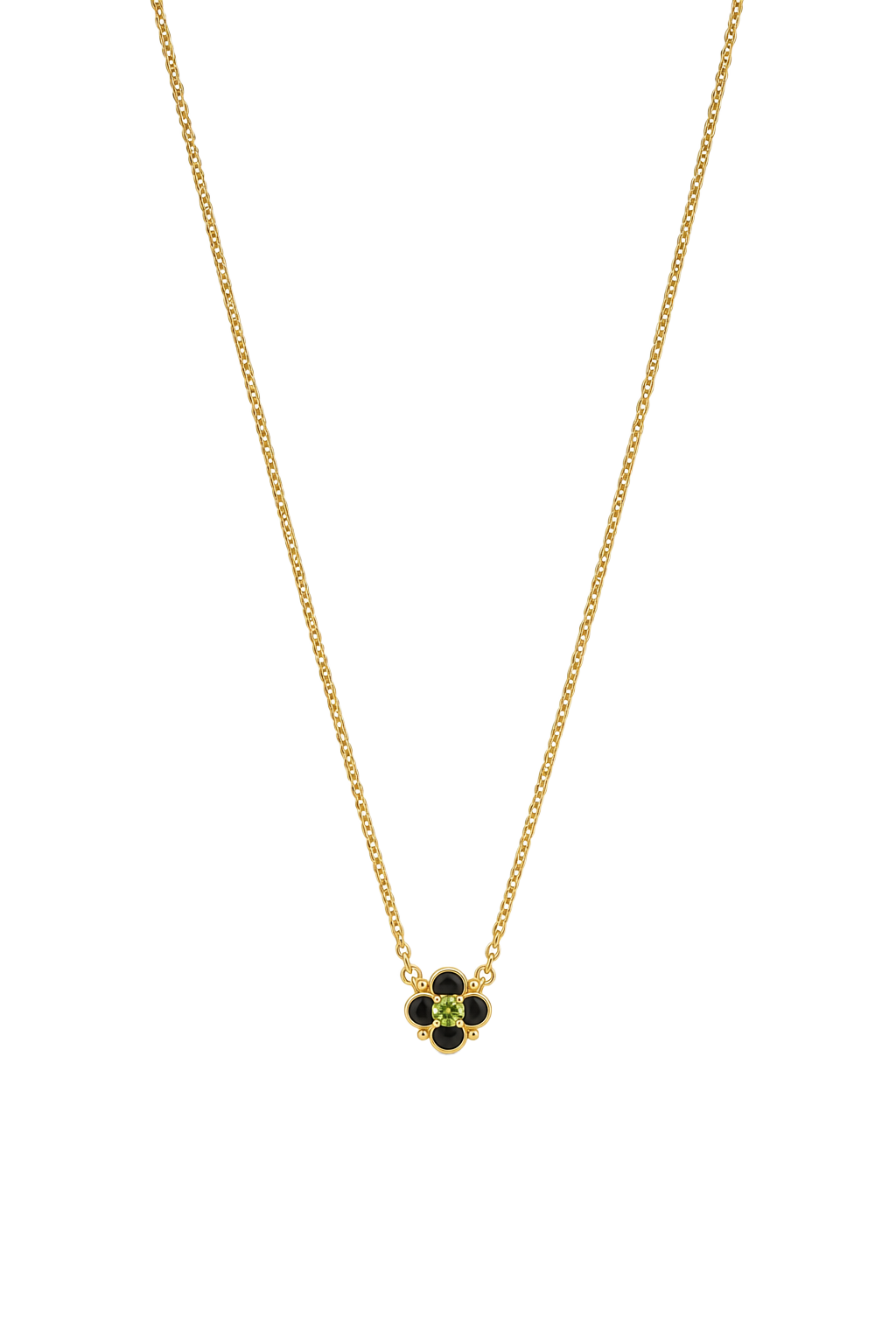 Black Onyx & Peridot Flower Cluster Pendant - Yellow Gold