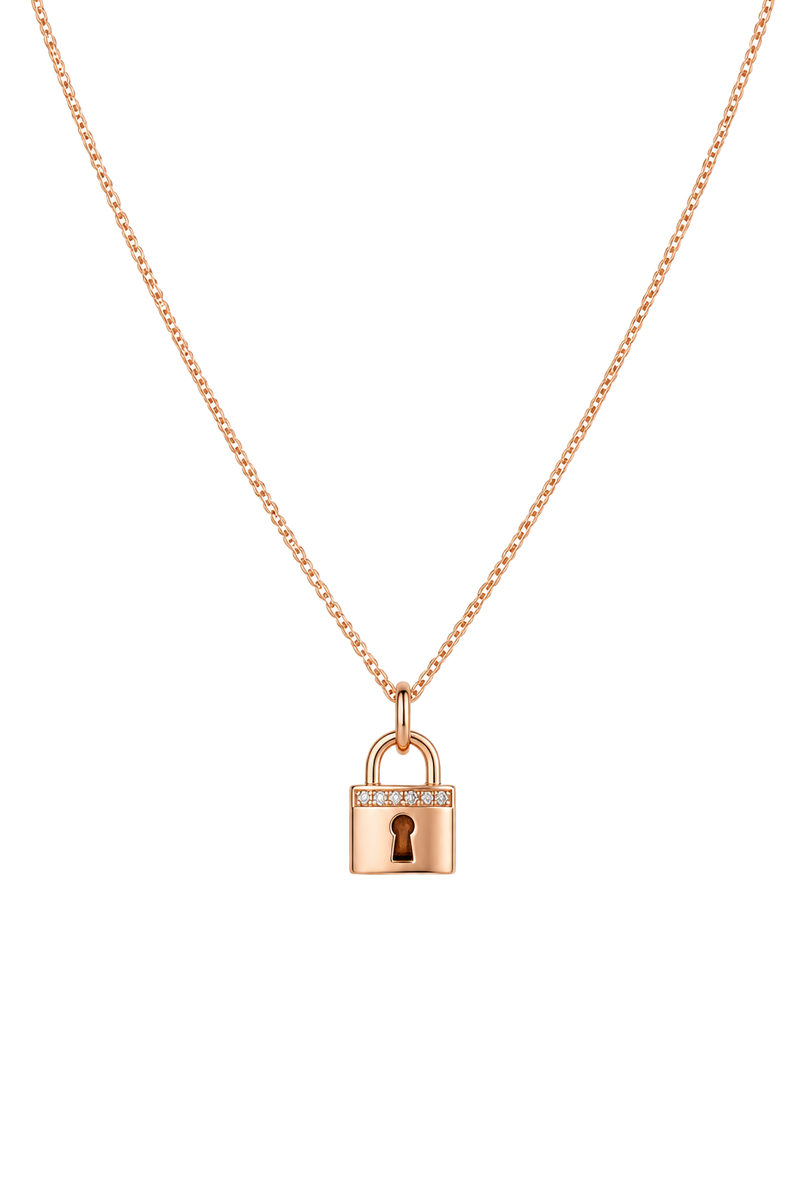 Diamond Padlock Pendant - Rose Gold