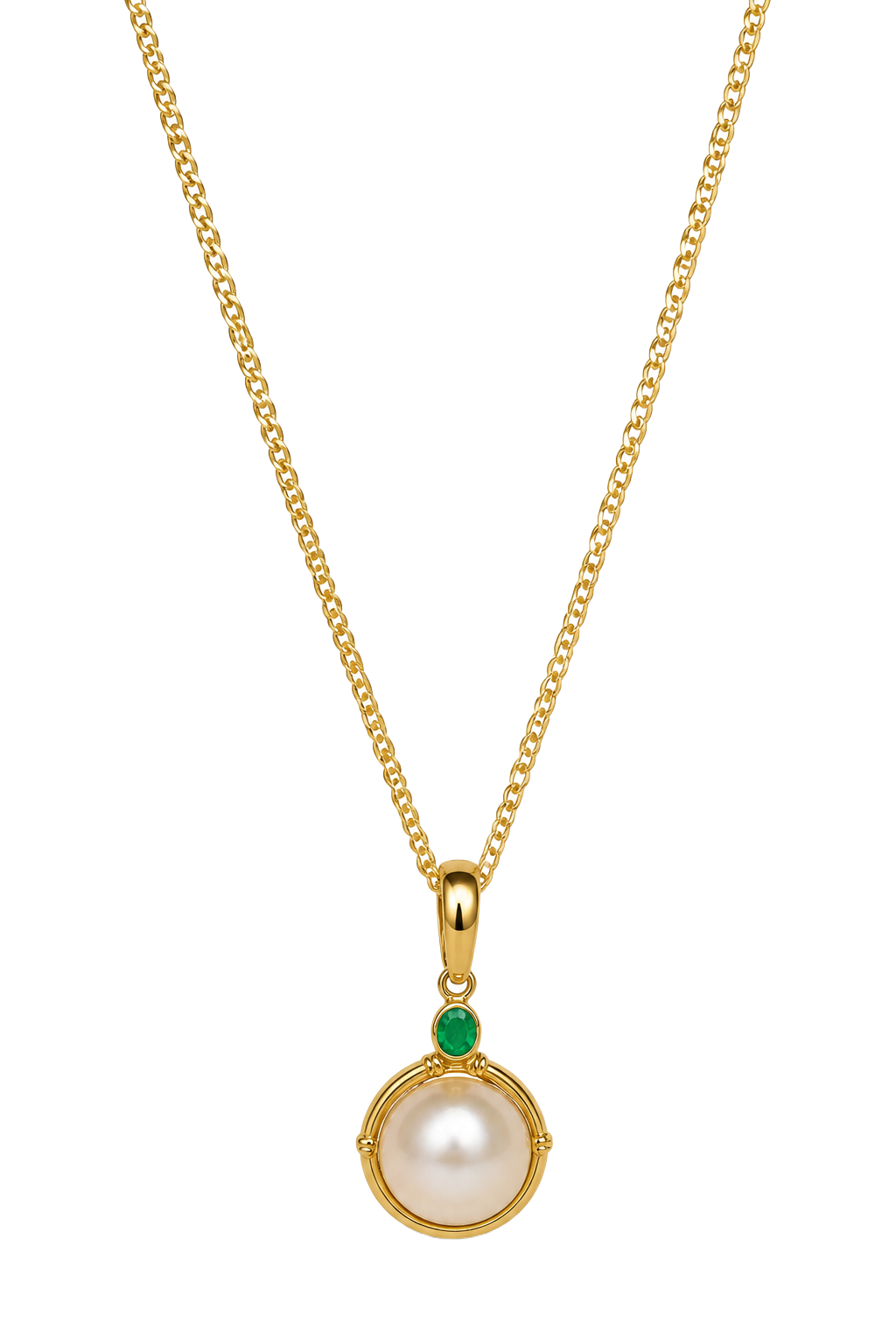Pearl & Emerald Pendant - Yellow Gold