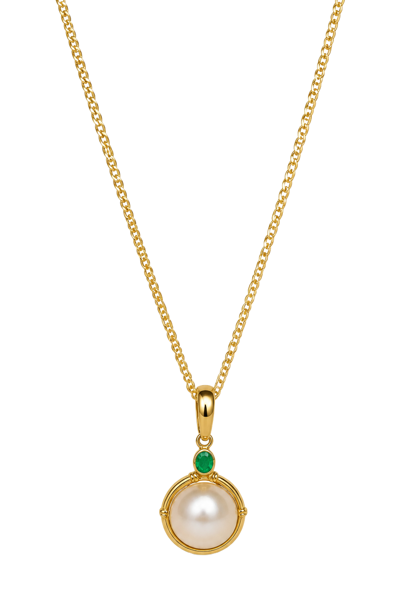 Pearl & Emerald Pendant - Yellow Gold