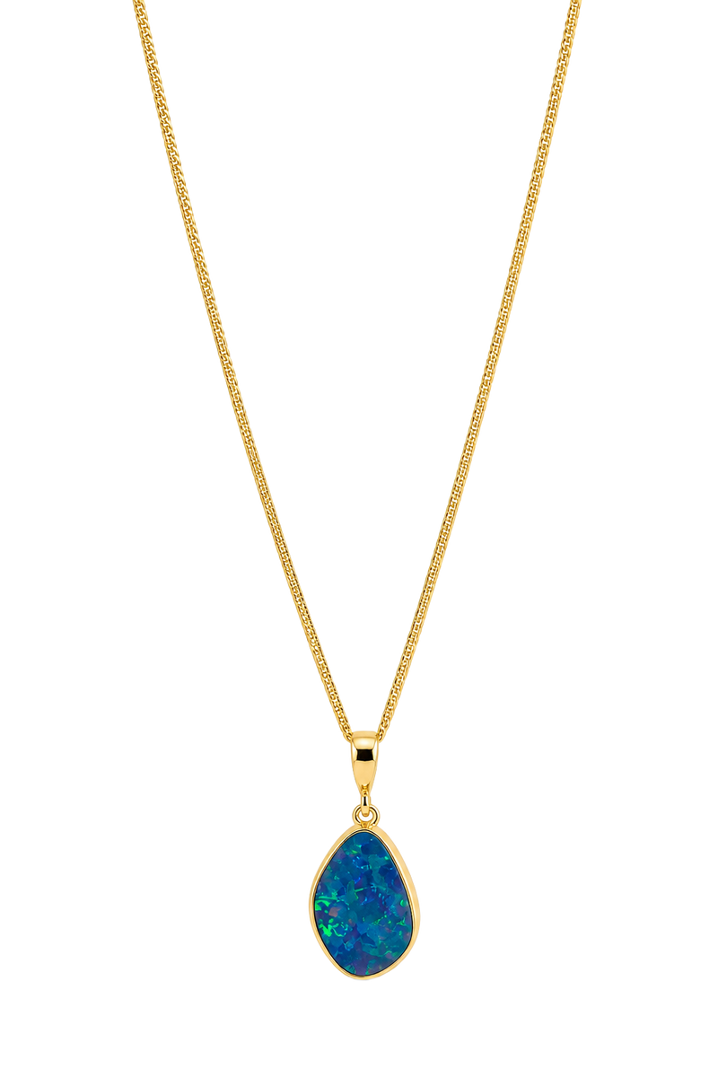 Australian Black Opal Doublet Pendant - Yellow Gold
