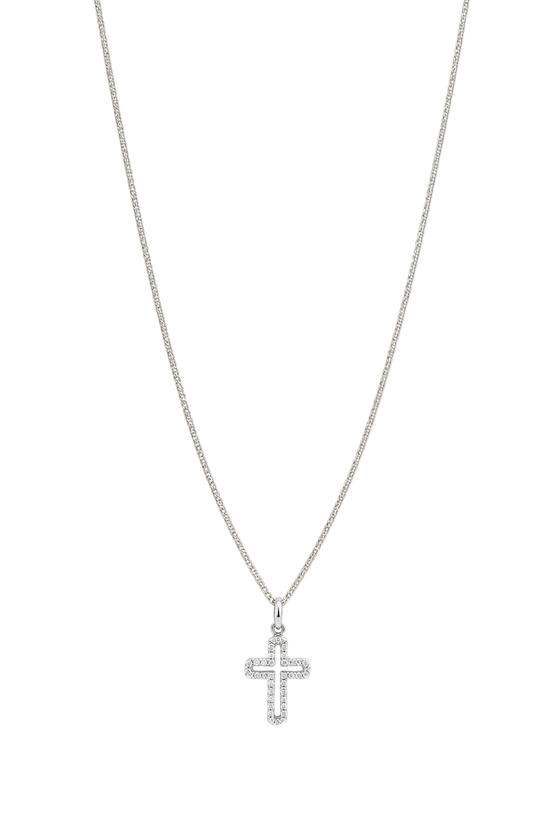 Diamond Outline Cross Pendant - White Gold