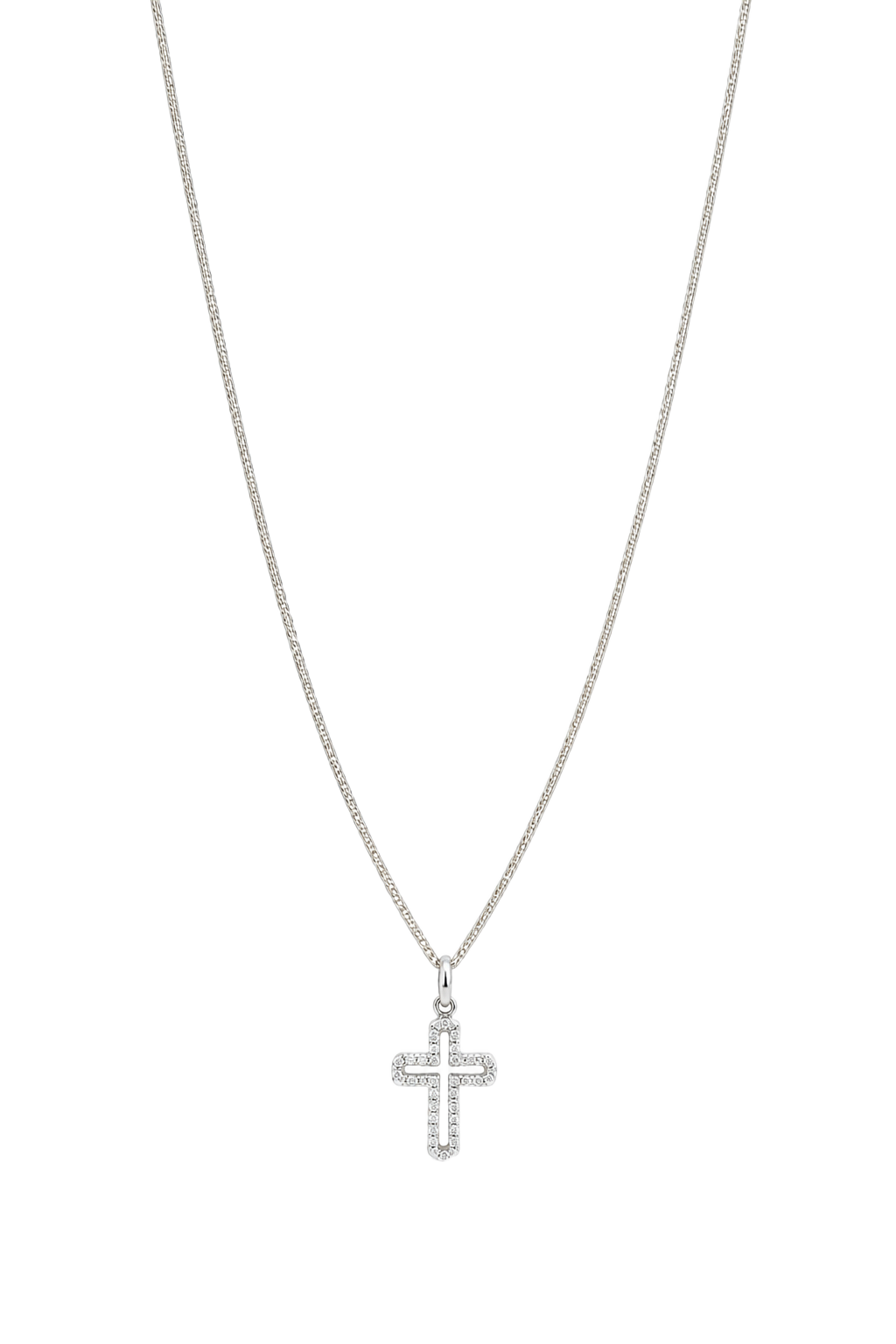 Diamond Outline Cross Pendant - White Gold