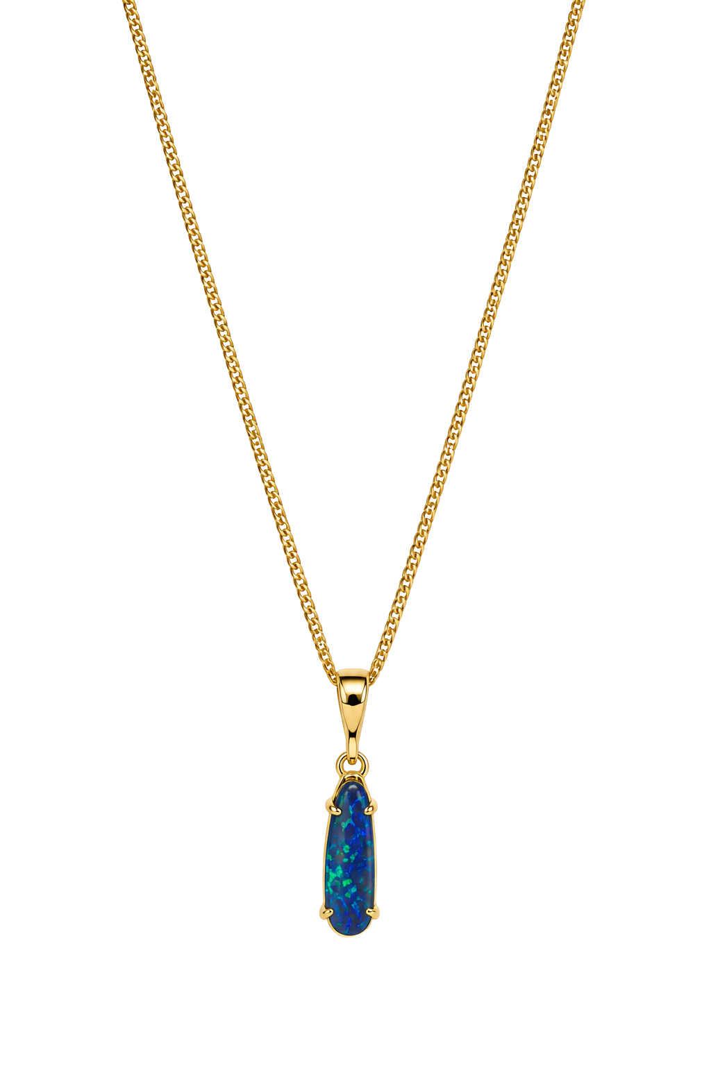 Australian Black Opal Doublet Drop Pendant - Yellow Gold
