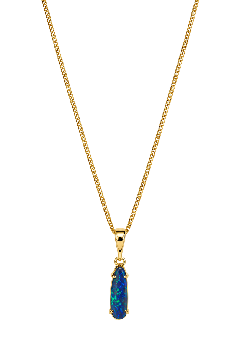 Australian Black Opal Doublet Drop Pendant - Yellow Gold
