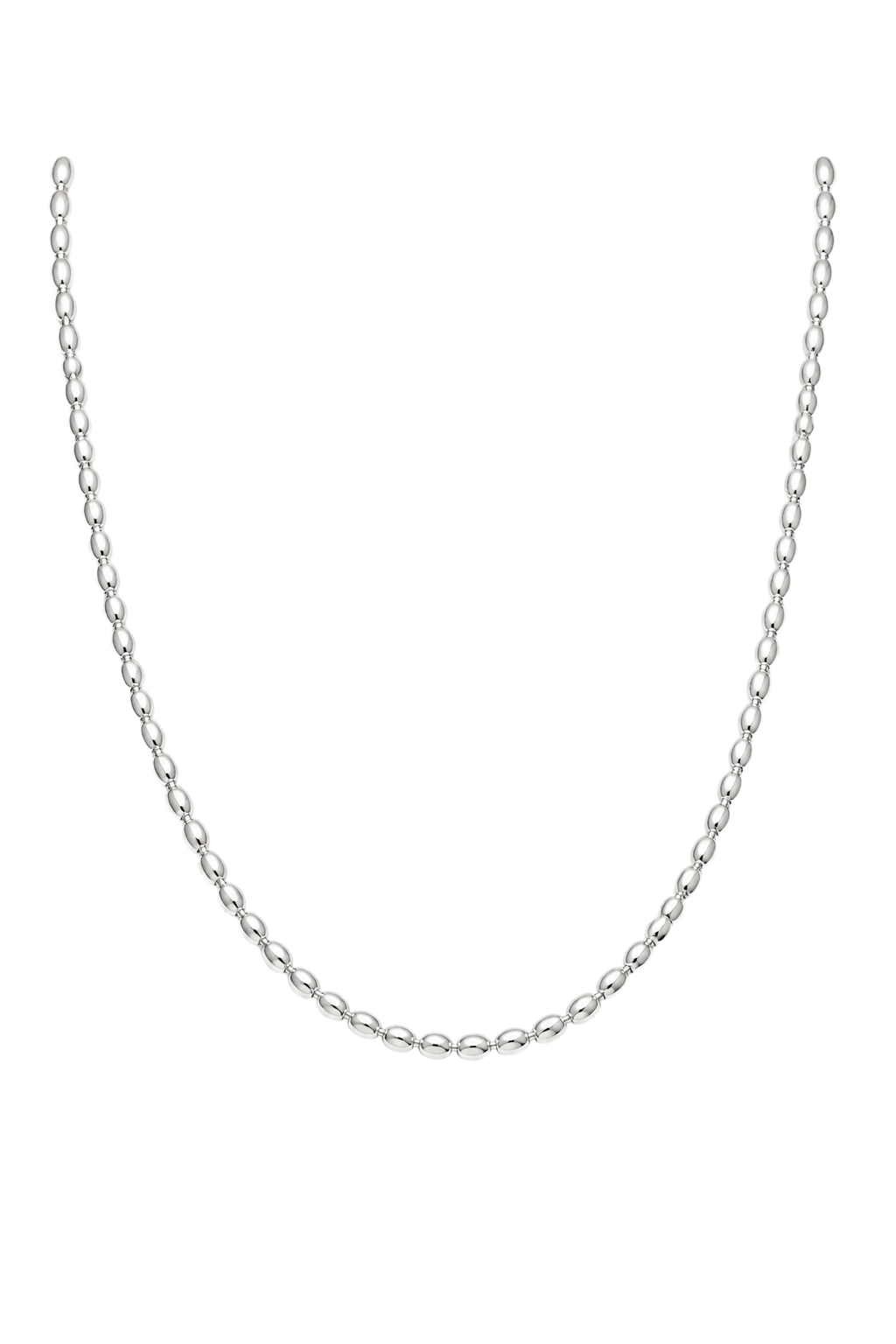 Oval Bead Chain Necklace - White Gold
