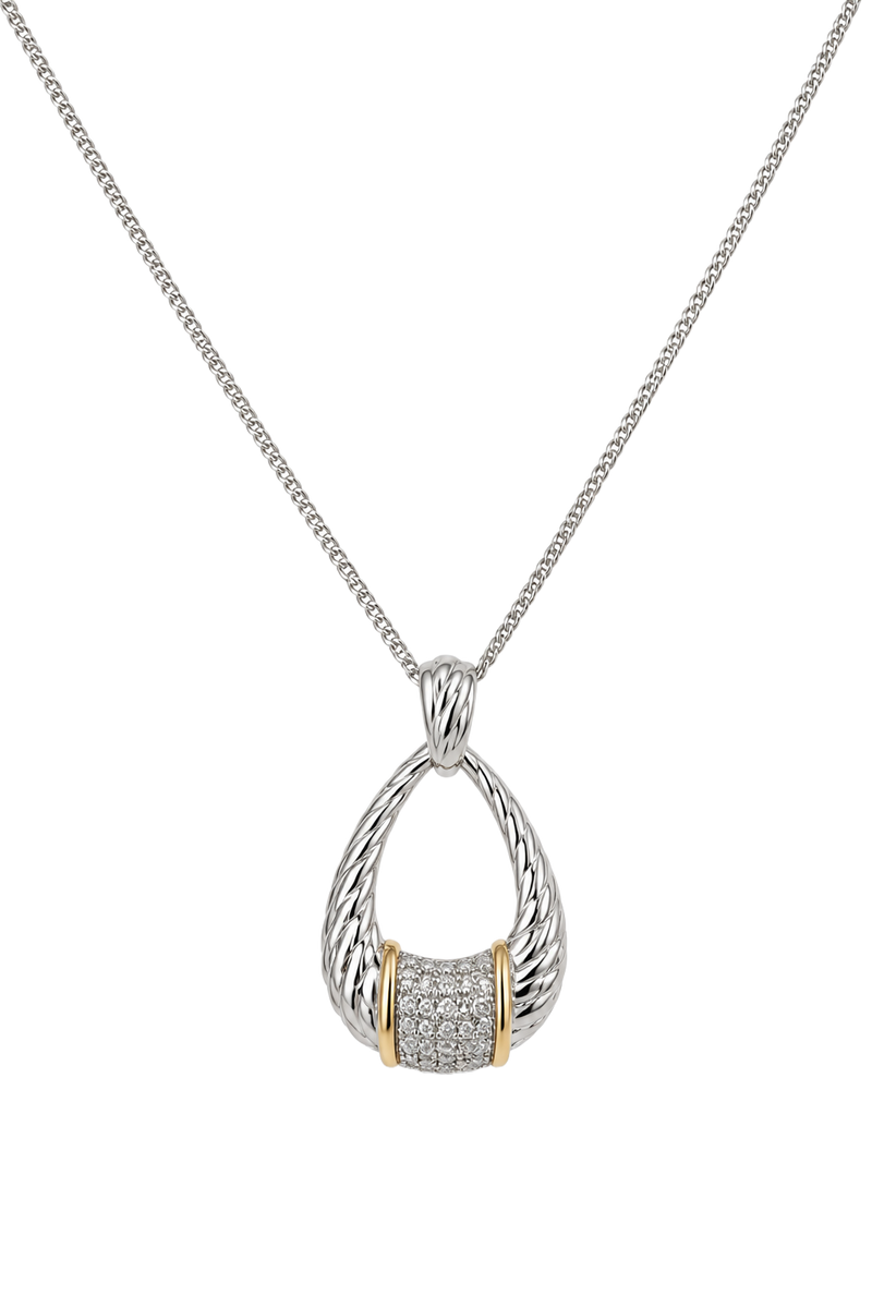 Diamond Rope Teardrop Pendant - Two Tone