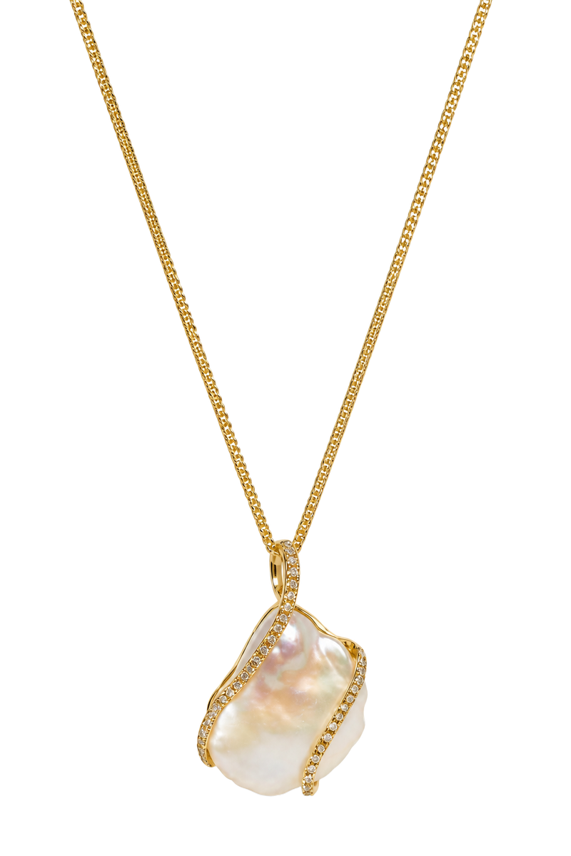 Baroque Pearl & Diamond Pendant - Yellow Gold
