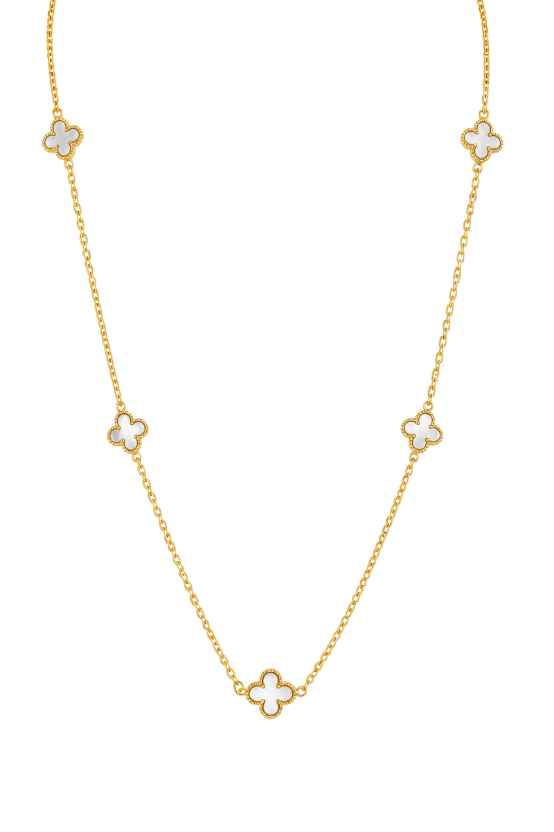 Mother of Pearl Clover Station Necklace - Yellow Gold