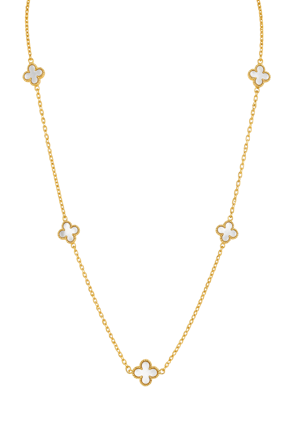 Mother of Pearl Clover Station Necklace - Yellow Gold