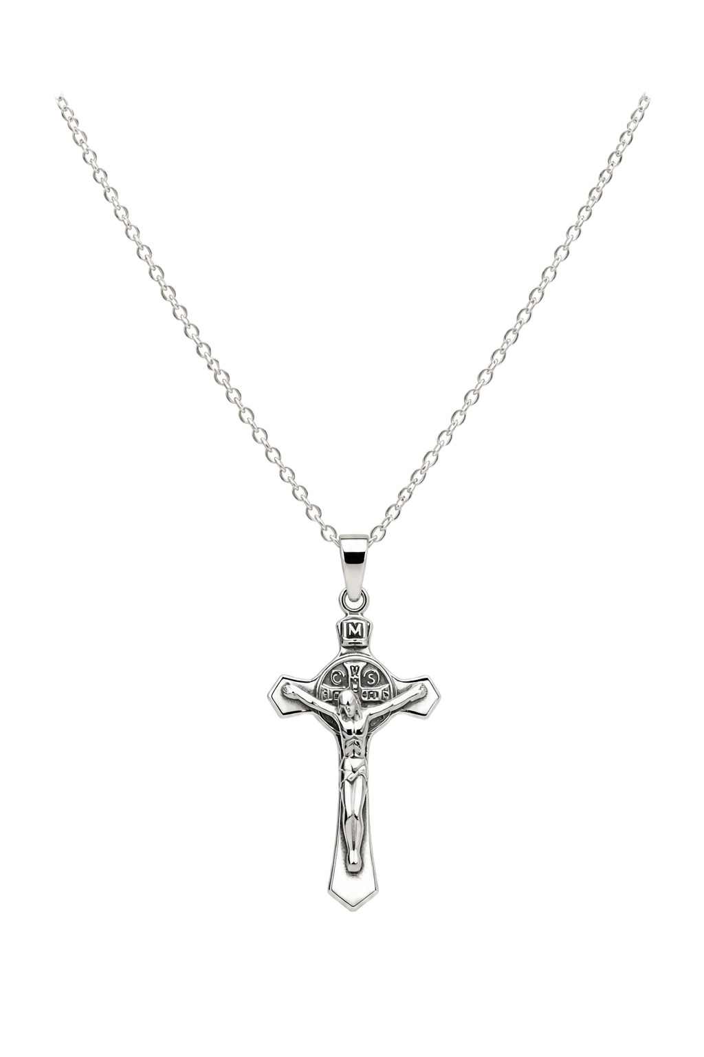 Saint Benedict Crucifix Pendant - White Gold