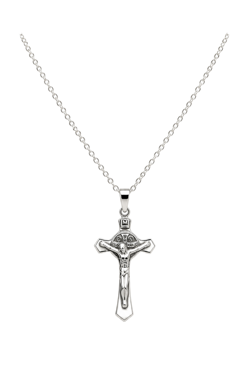 Saint Benedict Crucifix Pendant - White Gold