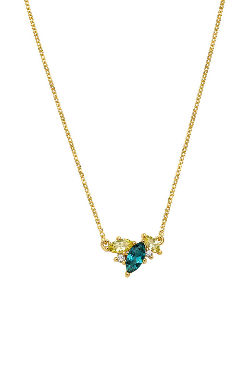 London Blue Topaz & Peridot Marquise Cluster Necklace - Yellow Gold